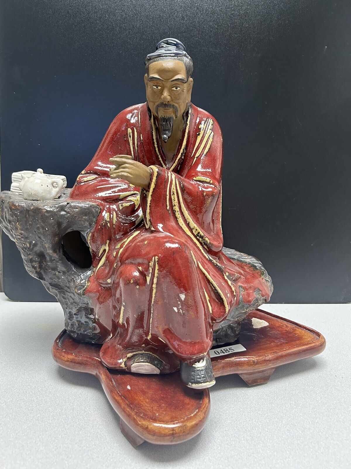 Rare Antique Mongolian Warrior Man Drinking Tea Porcelain Statue