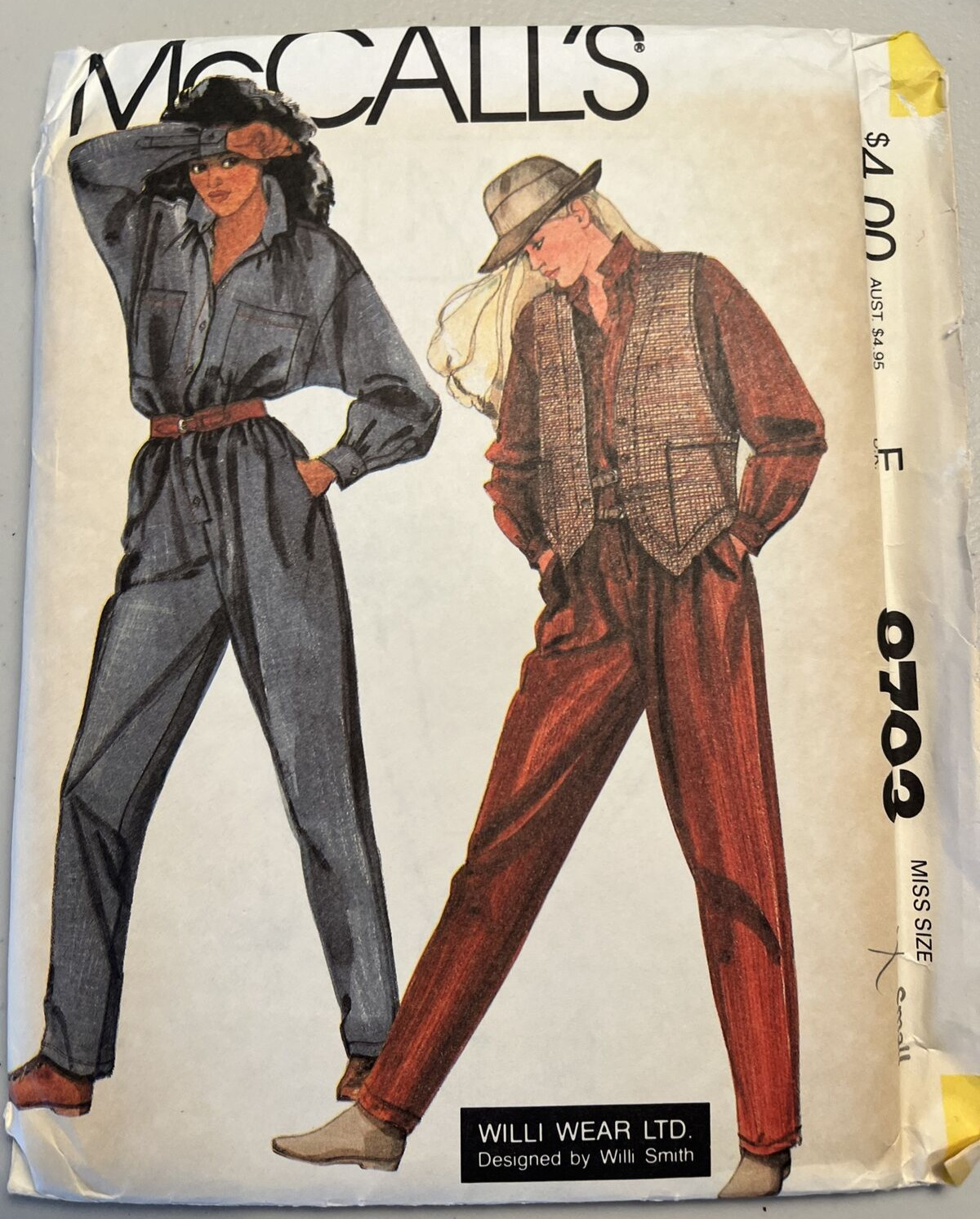 Vintage McCalls 8703 Bust 32.5-34 Uncut Jumpsuit Pockets Long Sleeve Willi Smith