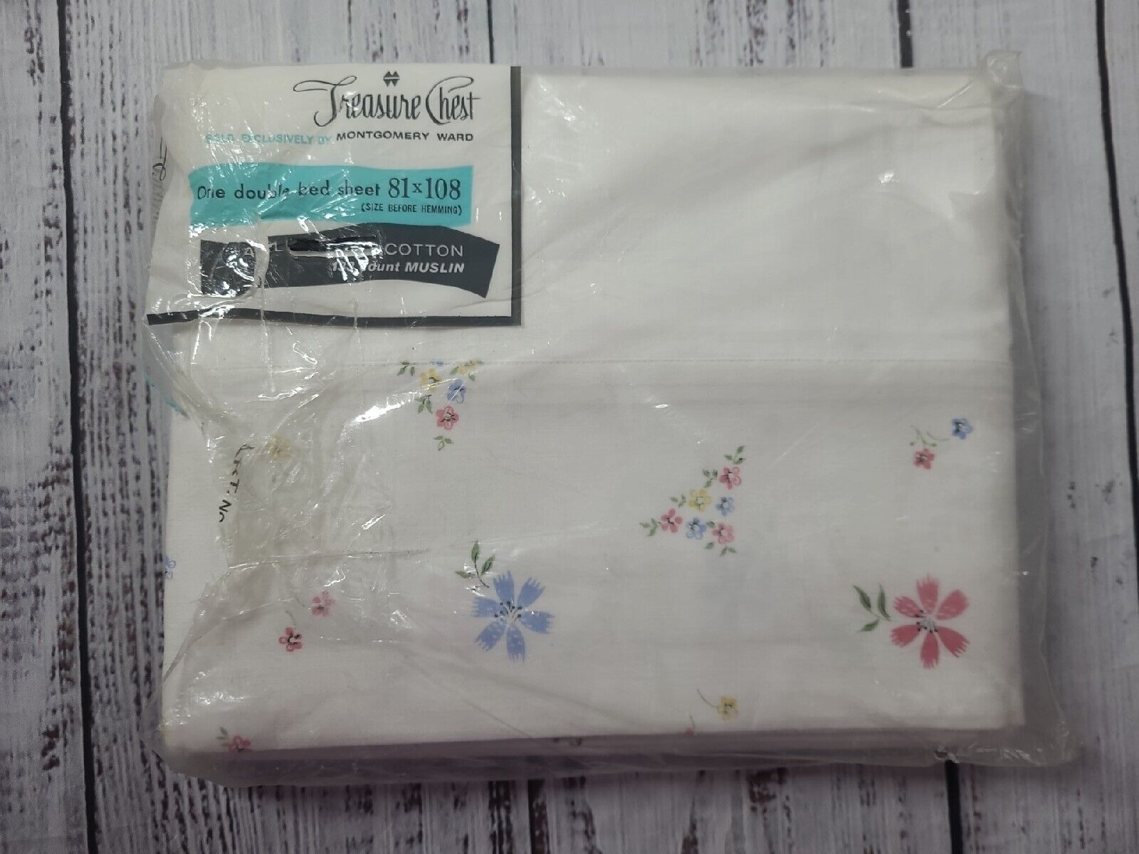 VINTAGE MONTGOMERY WARD TREASURE CHEST SHEET FLORAL ONE DOUBLE BED 81 X 108