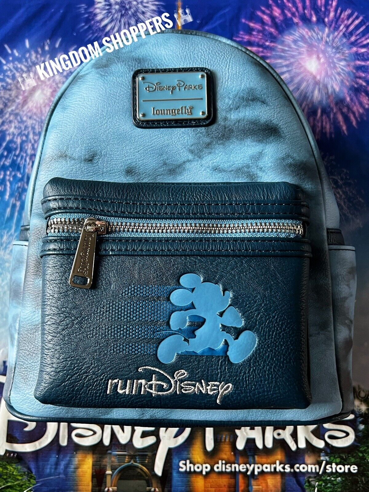 2023 Disney Parks Run RunDisney Mickey Mouse Blue Tie Dye Loungefly Backpack
