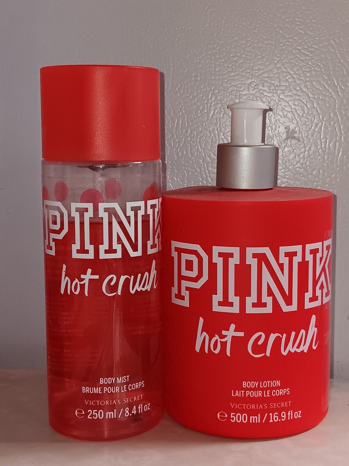 PINK Victoria's Secret HOT CRUSH 8.4oz Fragrance Mist and 16.9oz Body Lotion