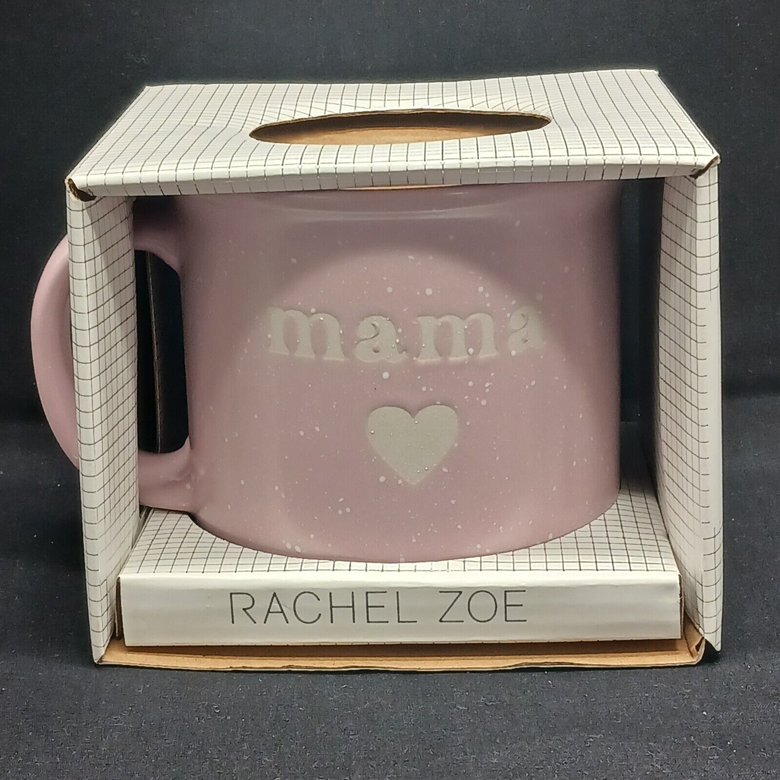 RACHEL ZOE MAMA HEART PINK & WHITE SPECKLED COFFEE TEA MUG