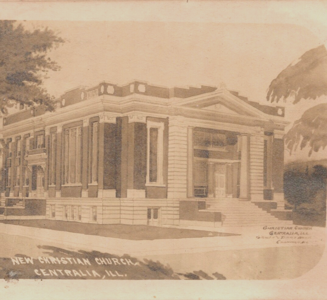 1910 RPPC New Christian Church Centralia ILL Artist Rendering Photo Postcard