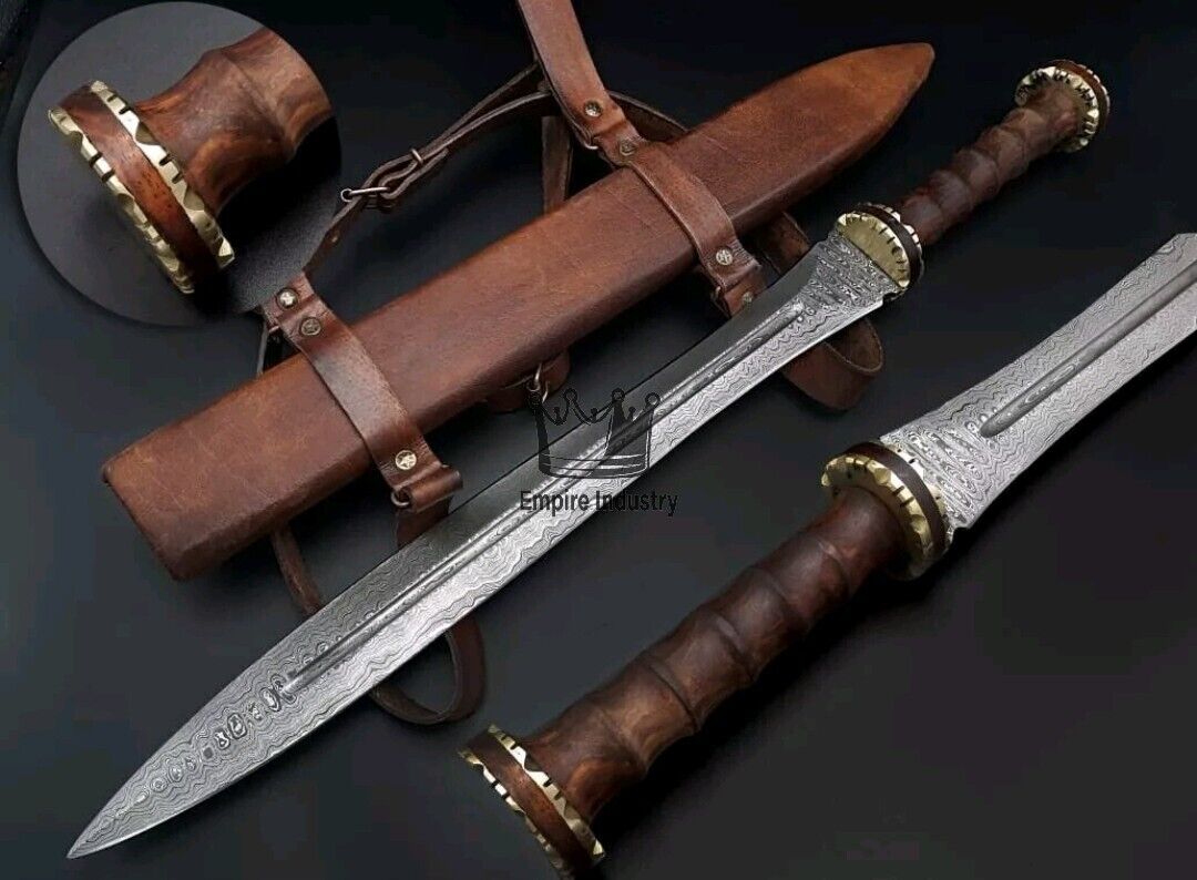 CUSTOM Handmade Damascus Steel Double Edge Roman Sword Greek Sword Combat Sword