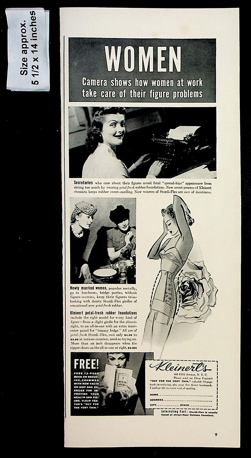 1940 Kleinert\'s Women Clothing Girdle Underwear Work Vintage Print Ad 36377