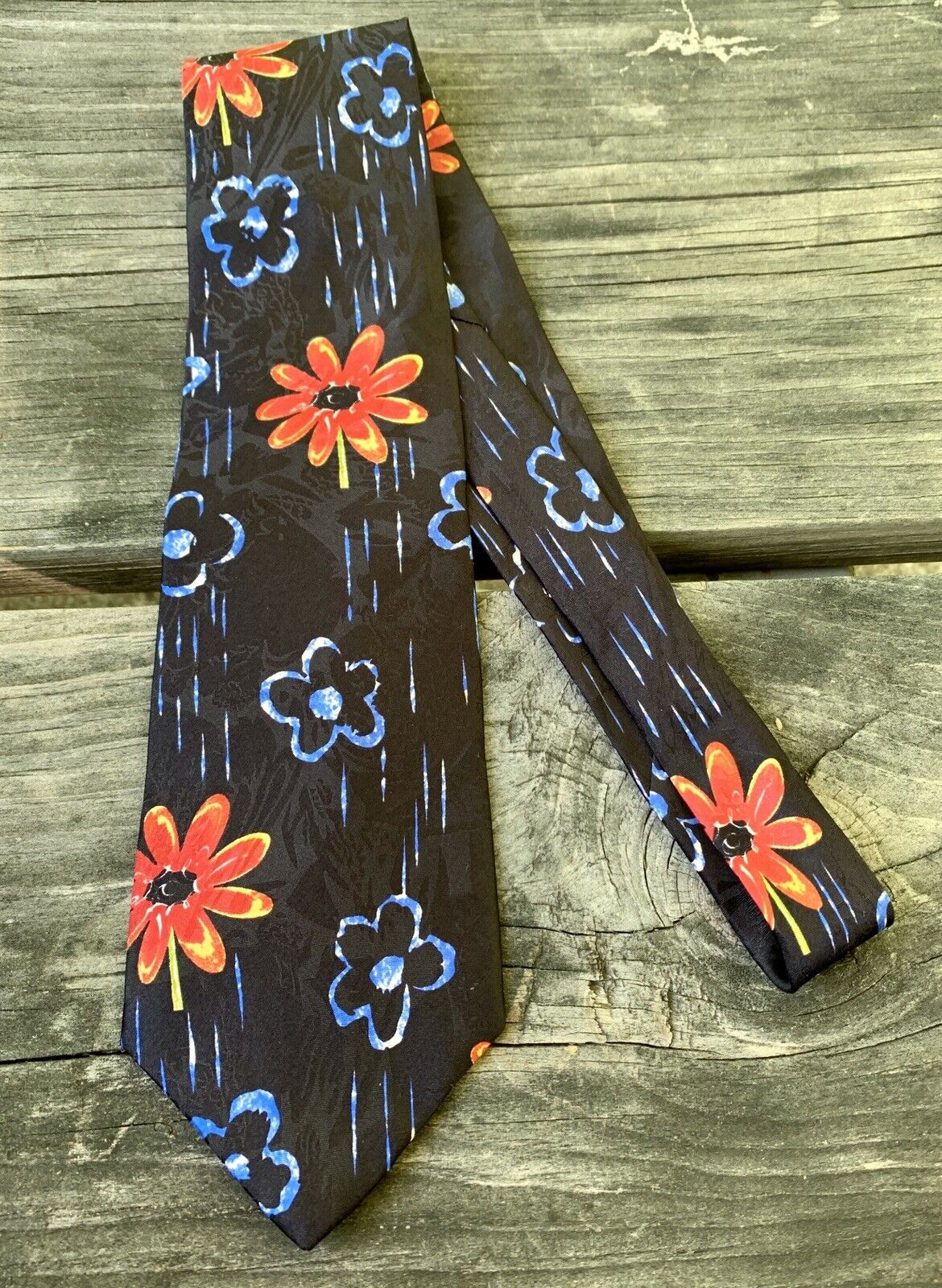 Vintage Damon Tie Classic Navy Floral Flower Silk Tie 57x3.75”