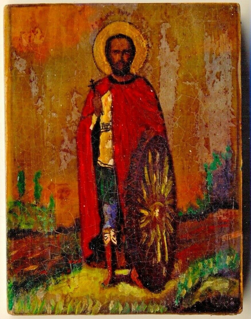  Russian  Imperial Antique Icon Alexander  Oil on Wood   (#55000)