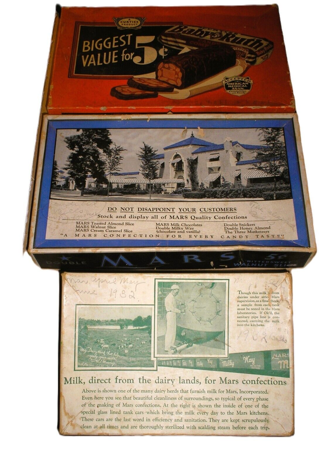 Vintage Candy Bar Boxes {Rare 1930's} **Baby Ruth, Mars & Milky Way** See Pics