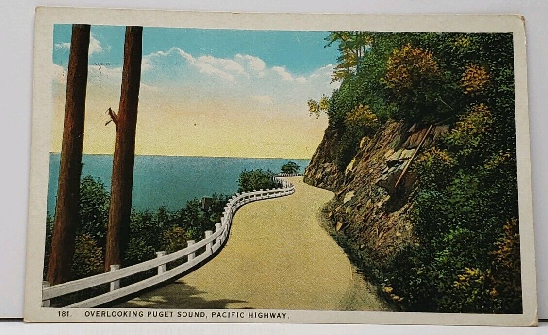 Pacific Highway Overlooking Puget Sound 1928 to Faribault Minn Postcard H5