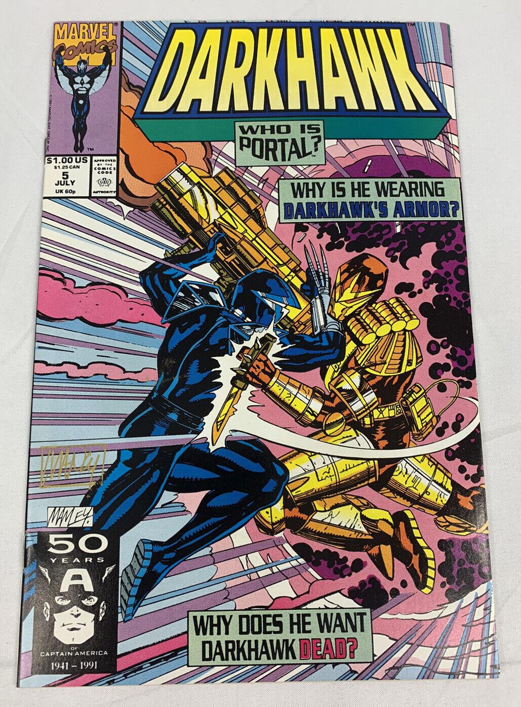 Darkhawk #5 - Signed By Mike Manley - Marvel Comics - Excellent Condition - 1991