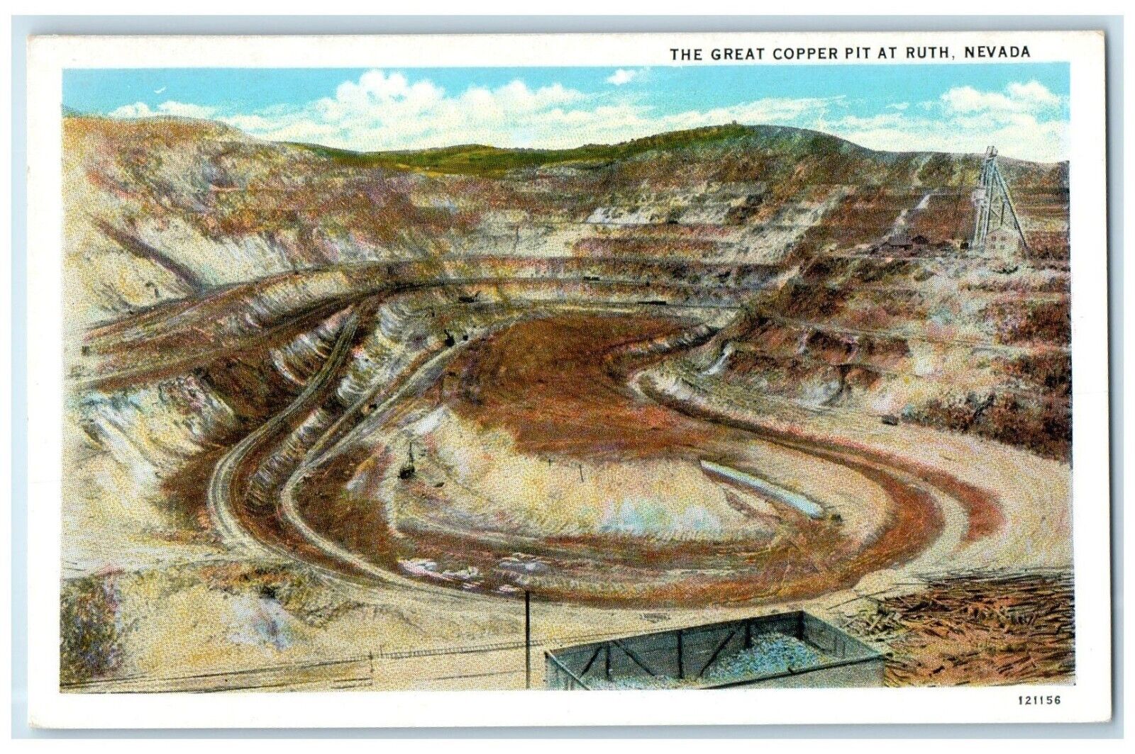 c1920 Aerial View Man Made Hole Earth Great Copper Pit Ruth Ely Nevada Postcard