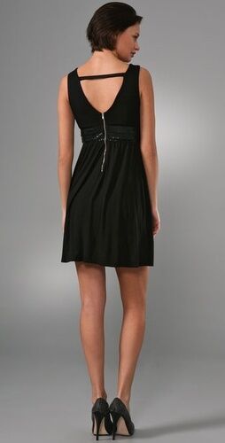 $162 Ella Moss - Alix V-Neck Dress w/ Chain Mail Waist (Black/Black) - M