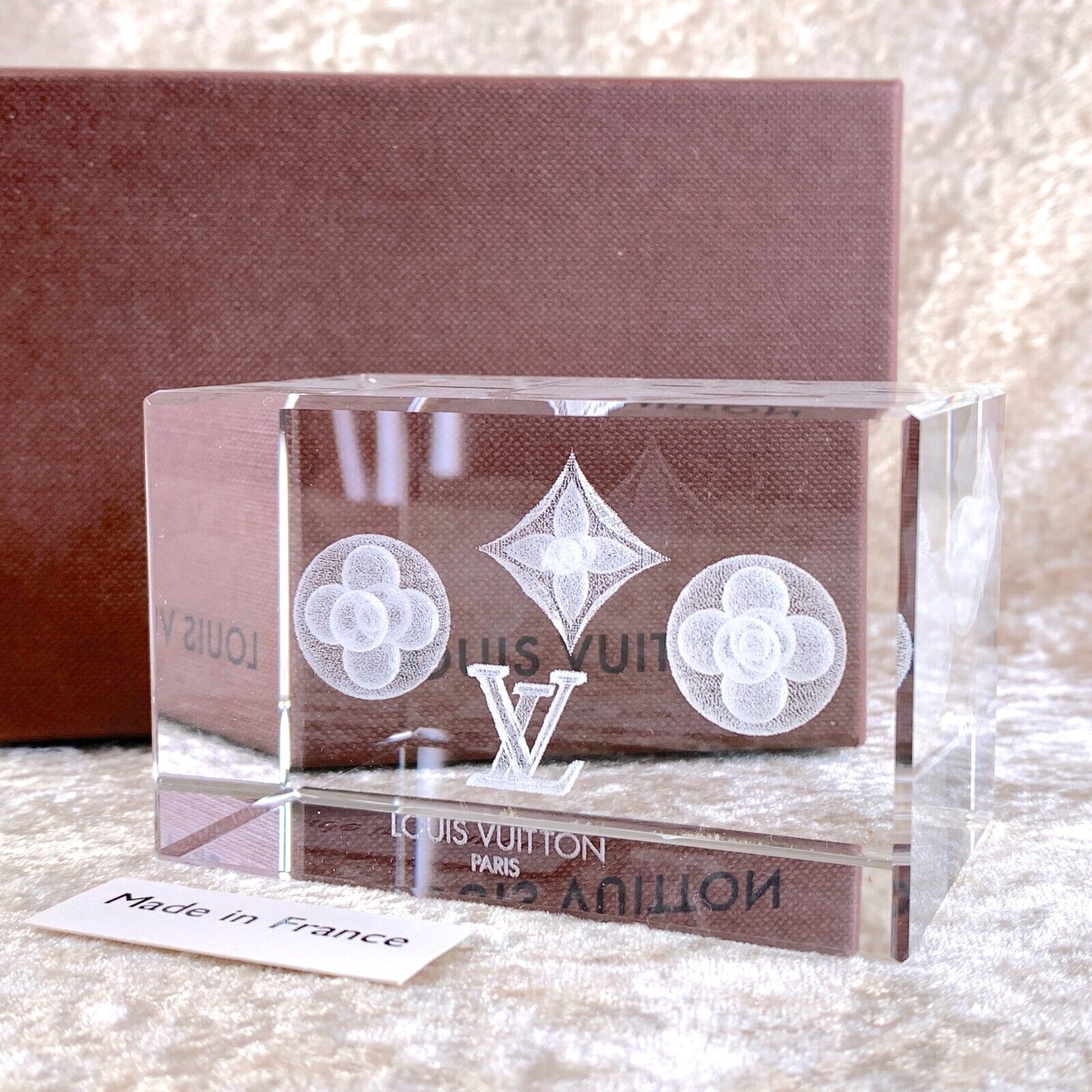 Authentic LOUIS VUITTON Monogram Crystal Paper Weight VIP Gift Item New in Box