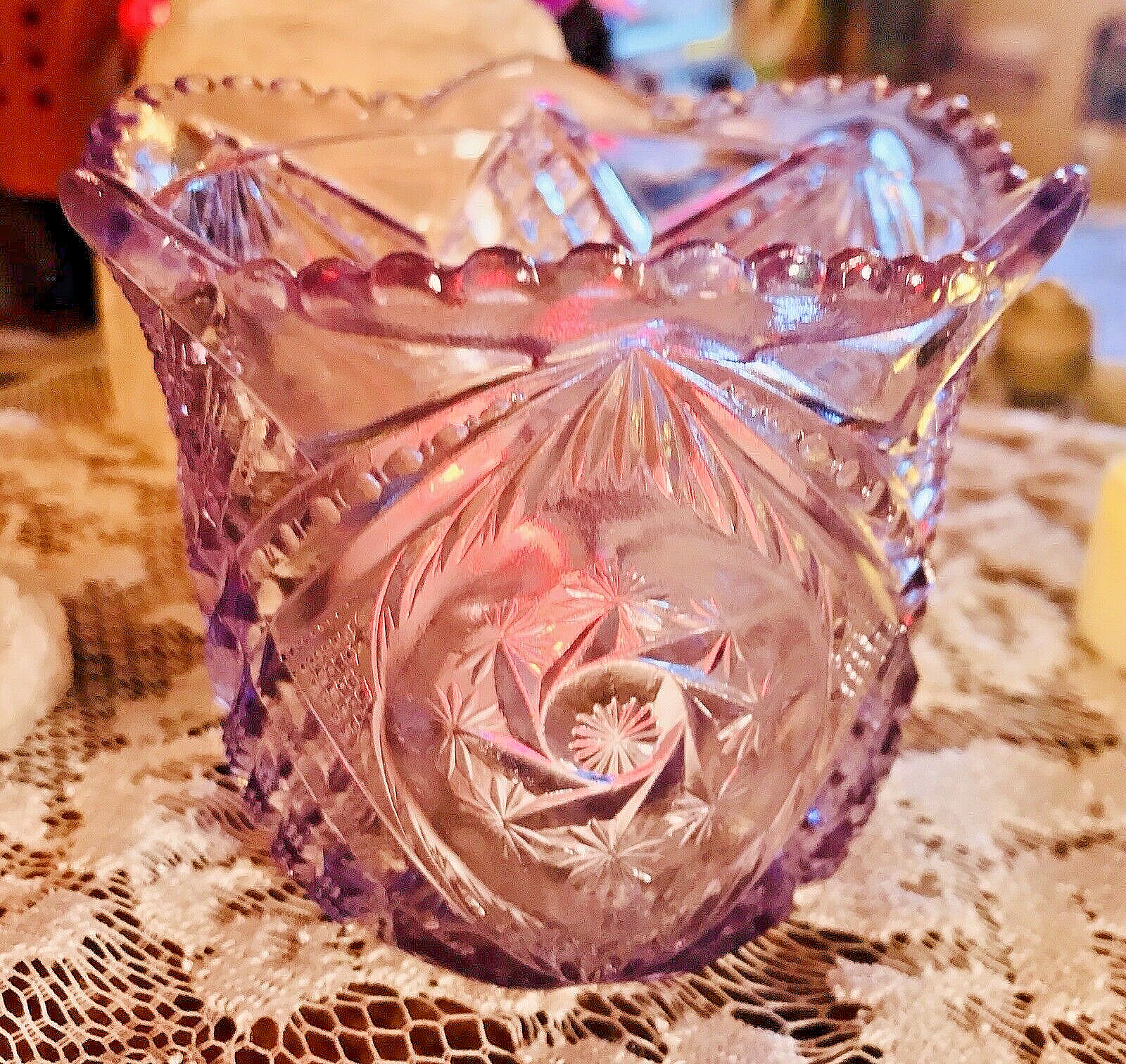 Antique Amethyst Cristal D'Arques Durand Bohemian Snowflake Garden Sugar Cup