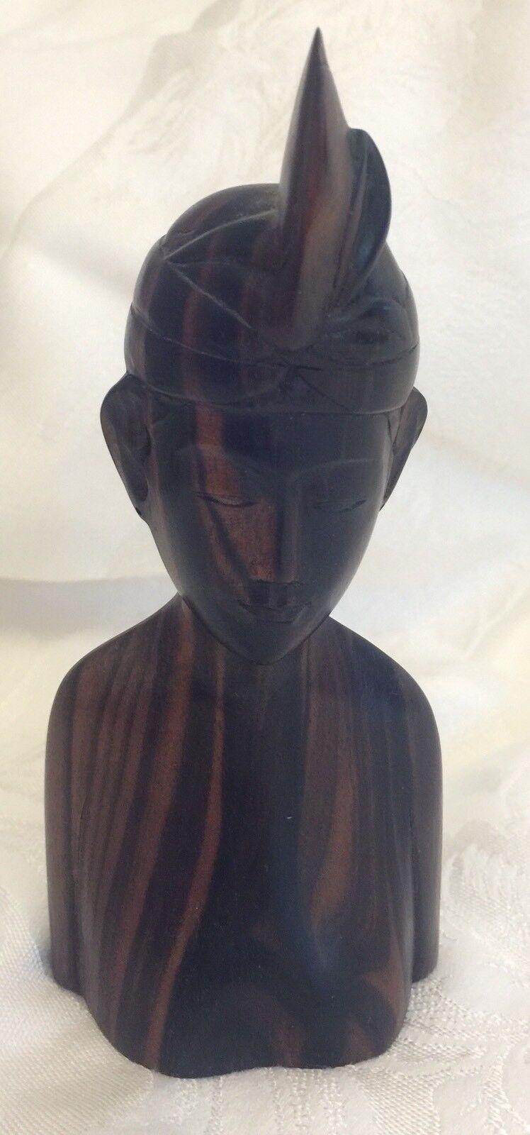 Bali Wood Bust Figurine Man Warrior Dark Brown Carved Grain 5-1/2\