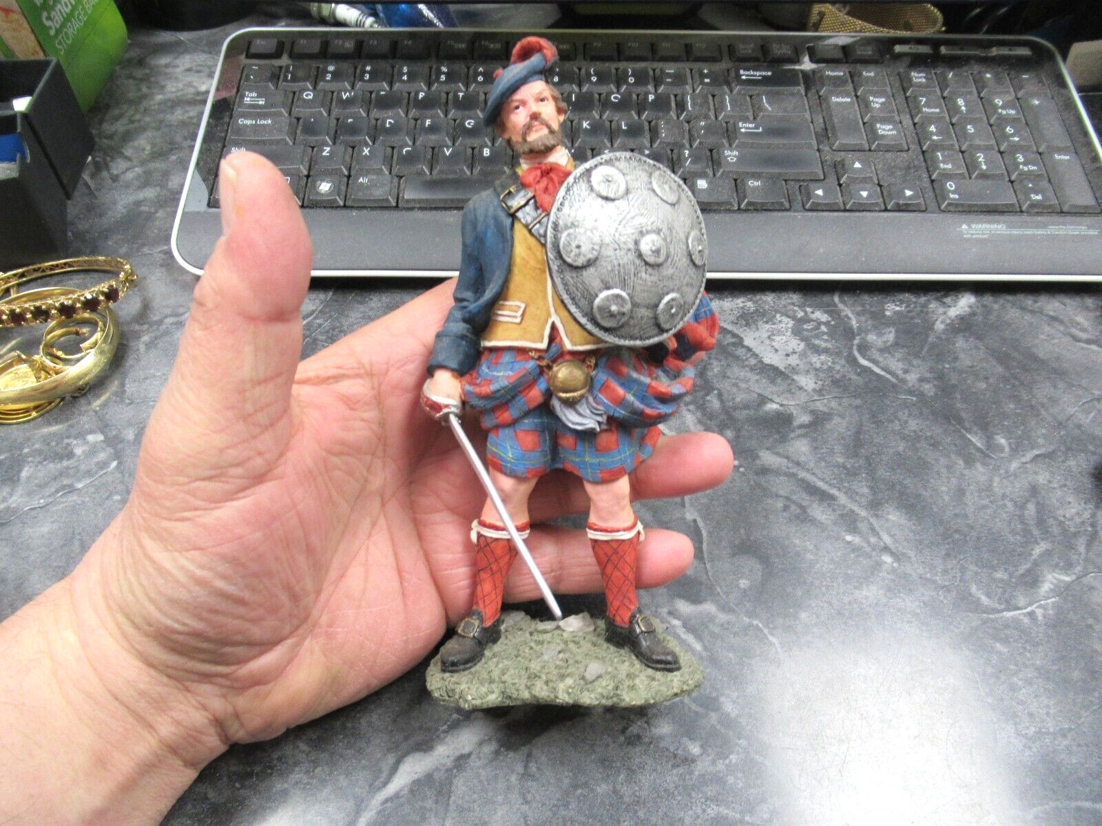 Signed Sculptures All Handmade UK Scottish Man With Sword & Shield Figurine