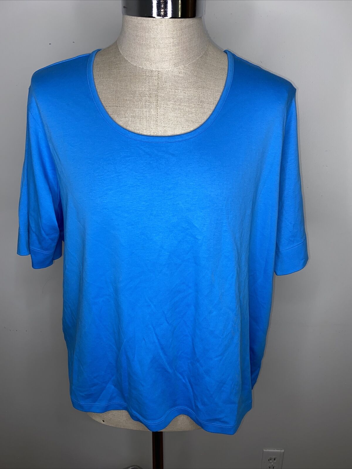 LL Bean Womens T-Shirt 3X Blue Shirt Short Sleeve Round Neck Cotton