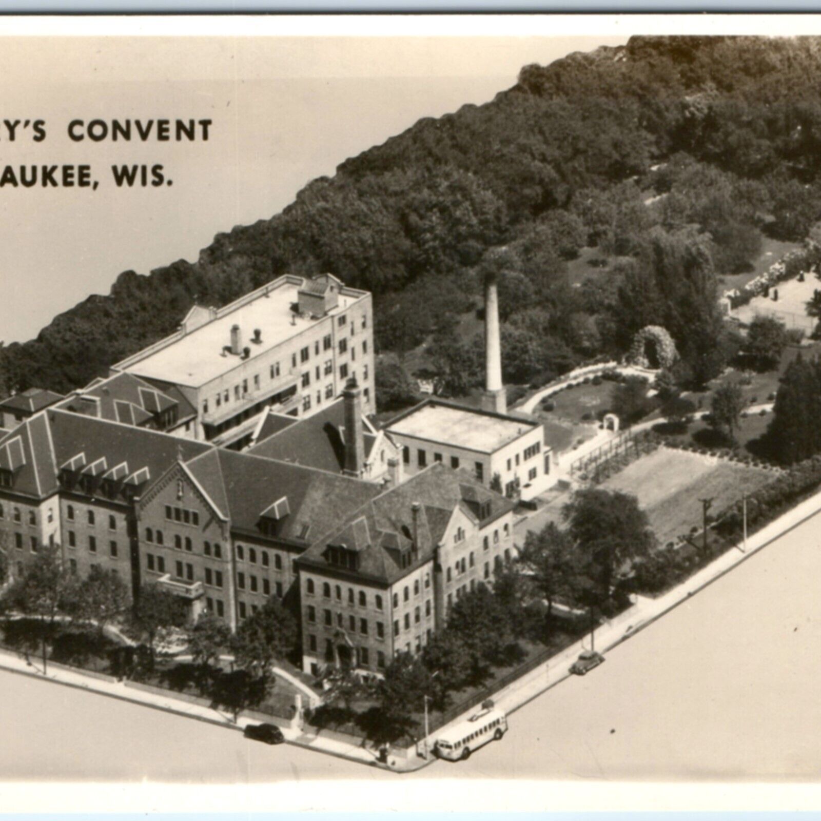 c1910s Milwaukee, Wis. Birds Eye RPPC St. Mary's Convent Cropped Real Photo A131