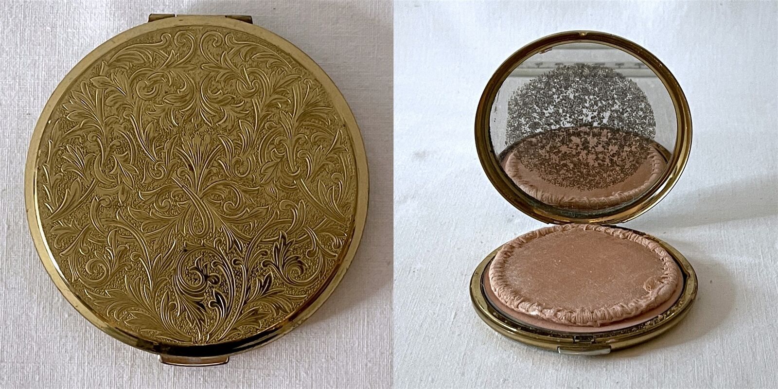 Vintage Brass Stratton Make Up Compact With Leather Case