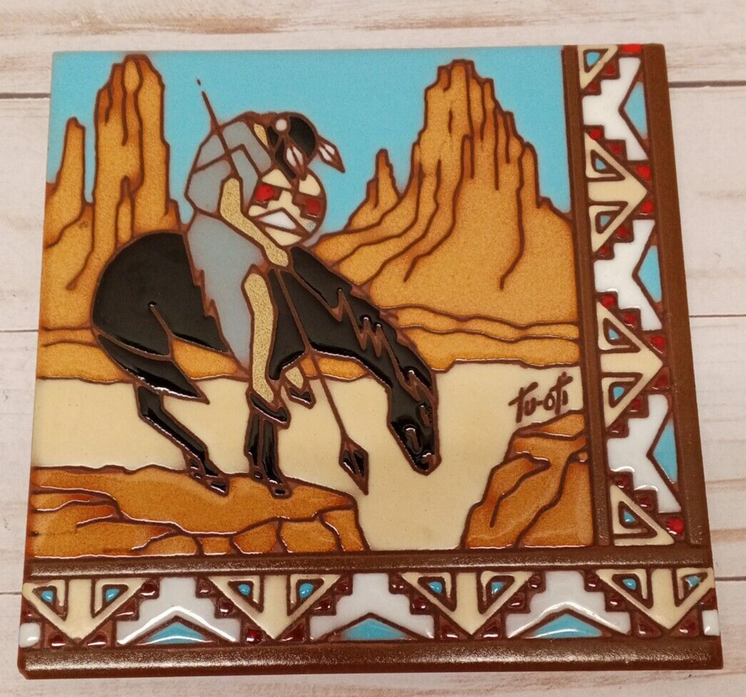 Earthtones Tu-Oti southwestern ceramic tile trivet Horse Native American vintage