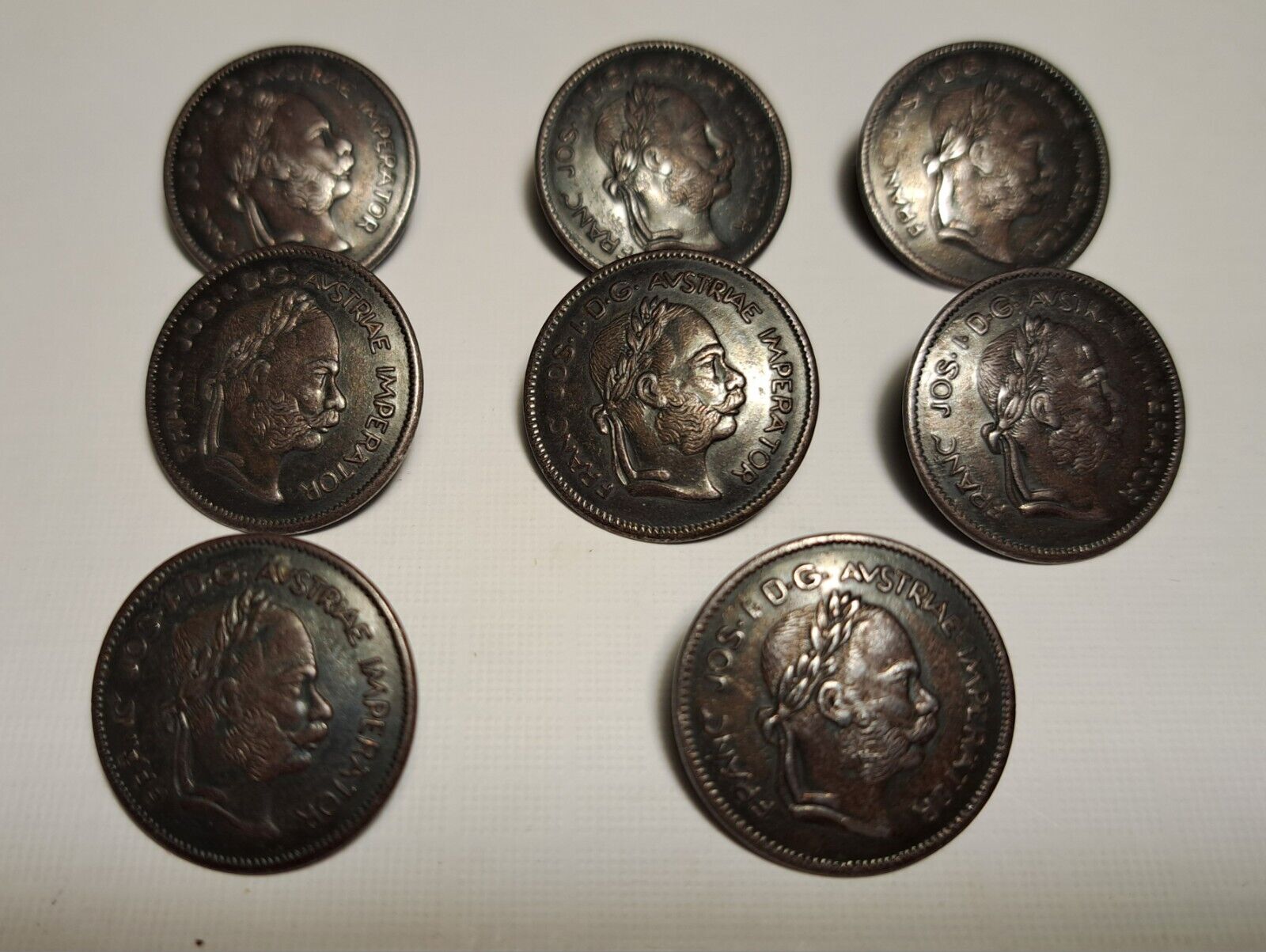 Vintage 8pcs Franc Jos• I•DG Avstriae Imperator Coin Buttons Cupronickel 22.5 mm