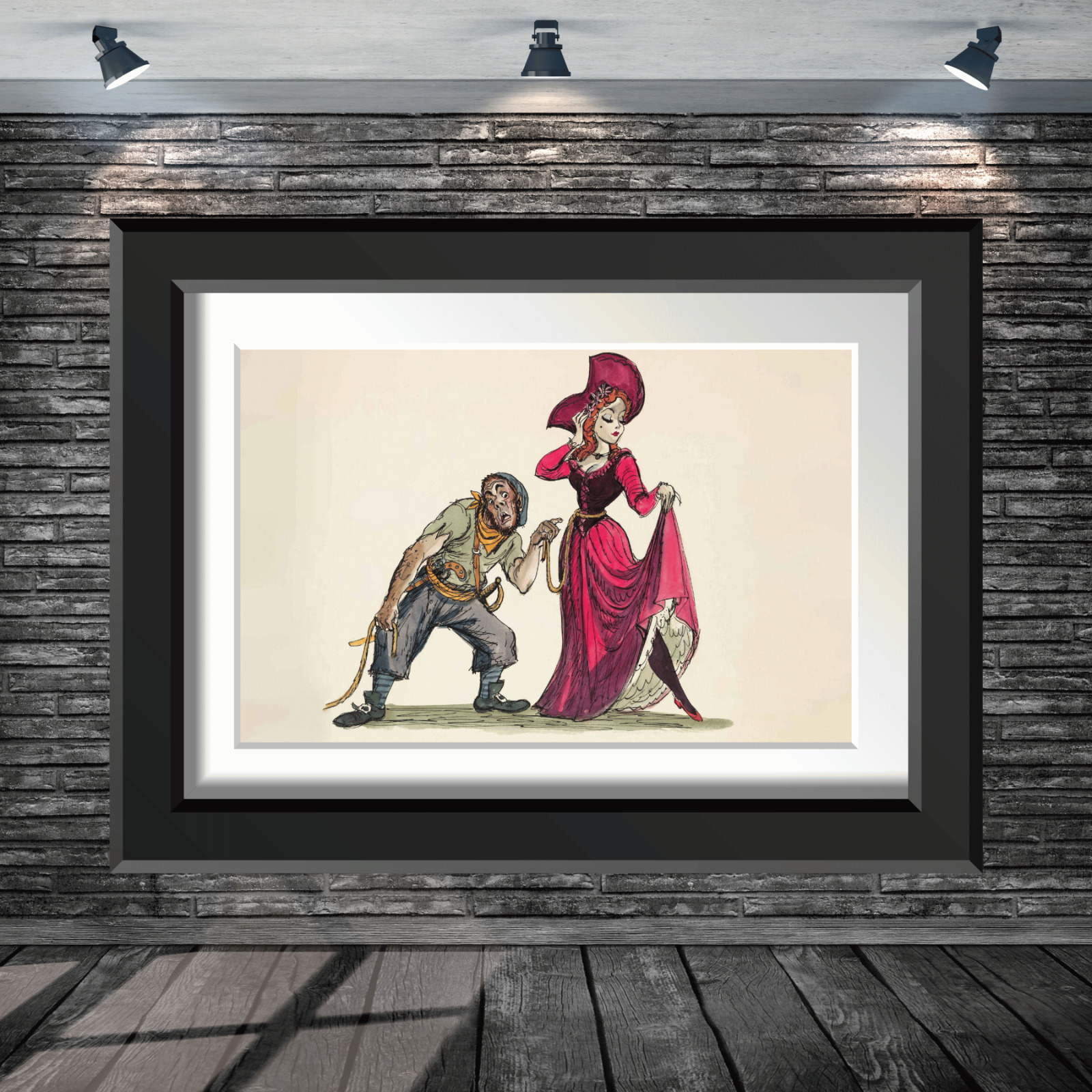 Marc Davis Pirates of the Caribbean Redhead Red Wench Pirate Disney Sketch Print