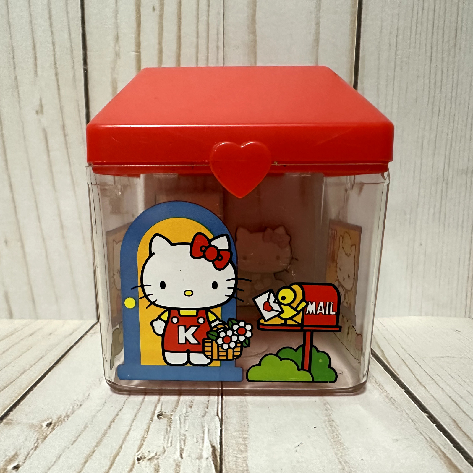 Vintage Sanrio Hello Kitty Storage Trinket Box House Mom Dad Sticker Decals 1976
