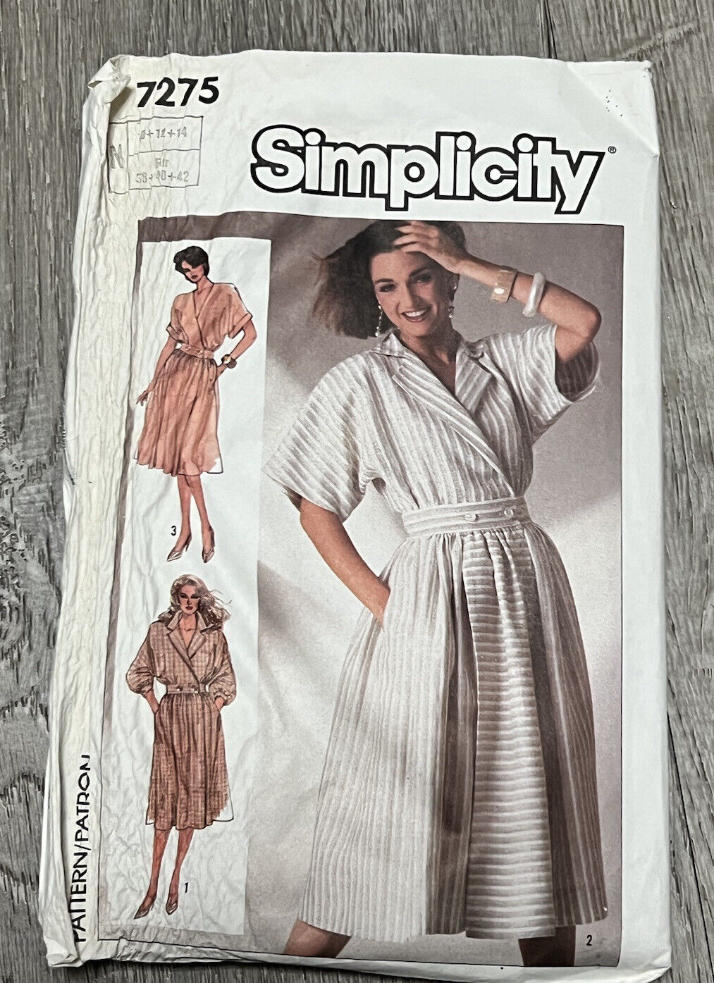 Vintage 1985 Simplicity 7275 Sewing Pattern Uncut Mock-Wrap Dress Size 10 12 14