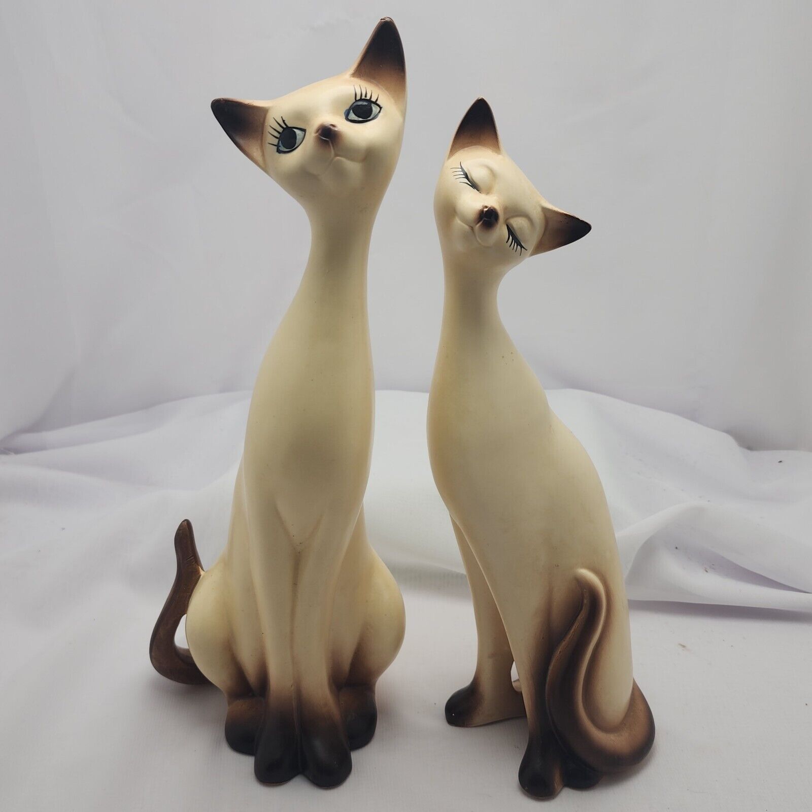 Atomic MCM Napcoware Siamese Cat Statues Pair Tall Long Neck Vintage Kitschy