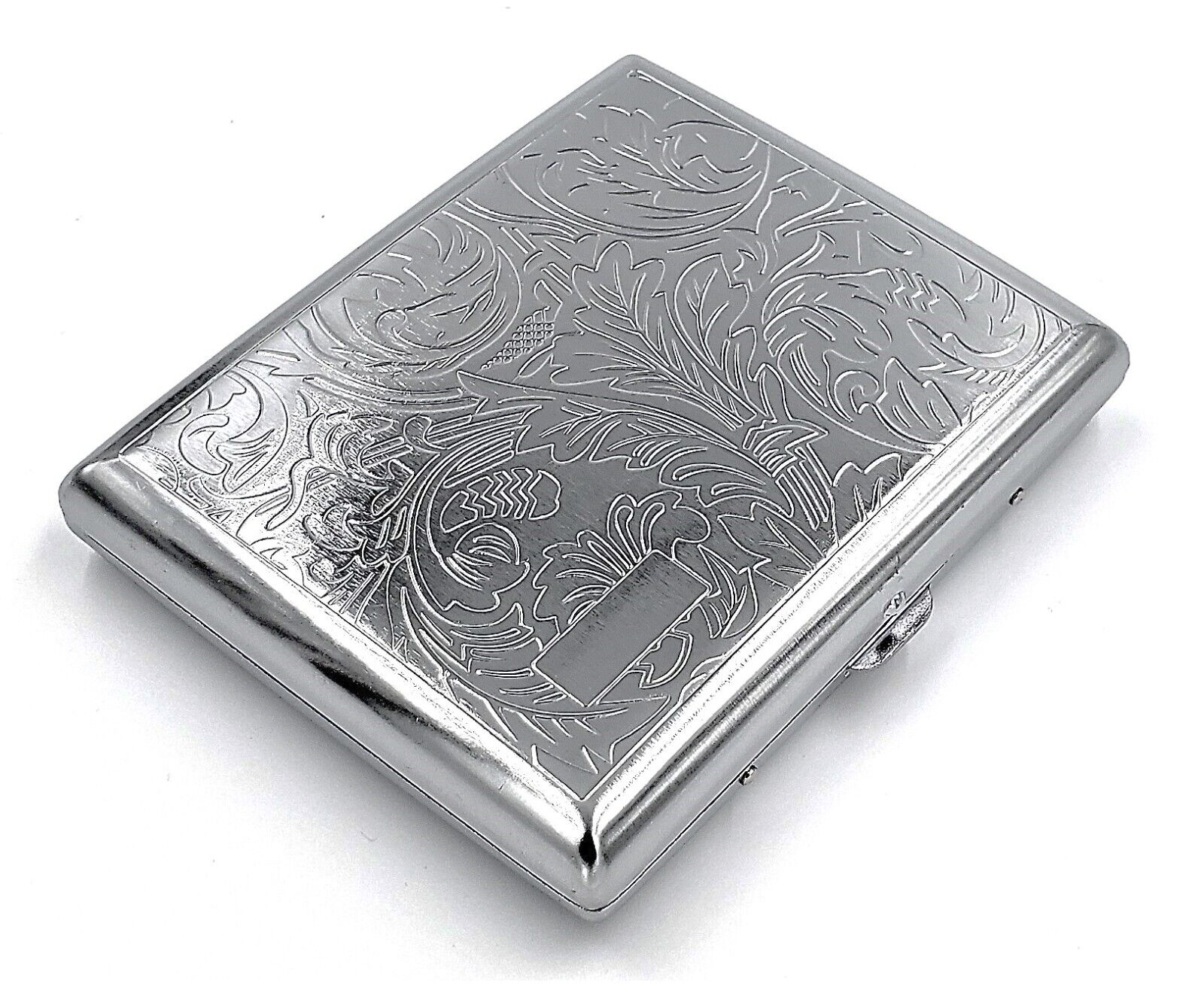 Retro Metal Cigarette Case Double Sided King & 100s Leafy Pattern RFID