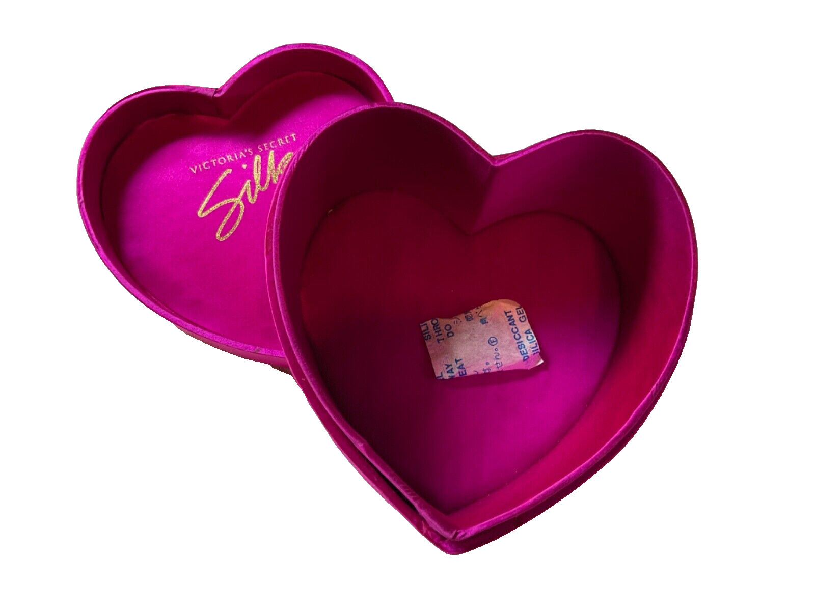 Vintage Victoria's Secret Pink Silk Heart Shaped jewelry trinket Storage Box