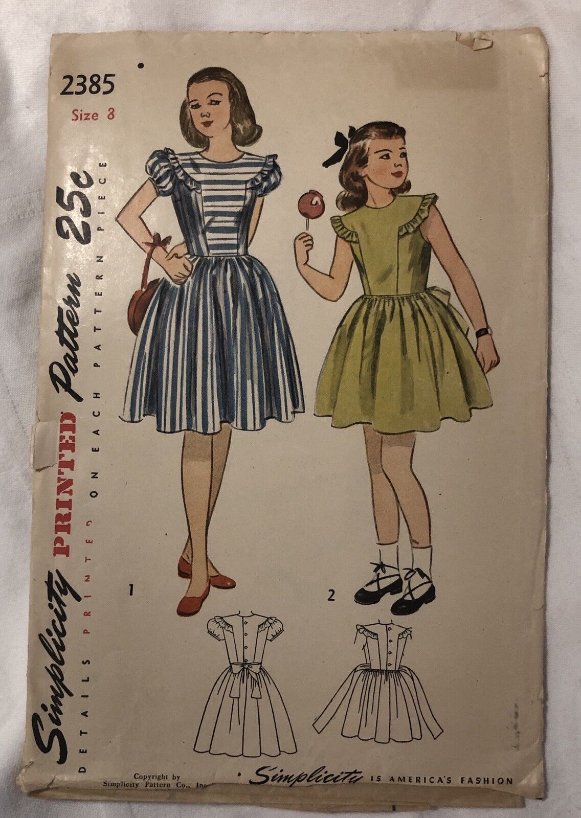 Vintage Simplicity Printed Pattern 2385 Girls Dress Ruffle Trim Size 8
