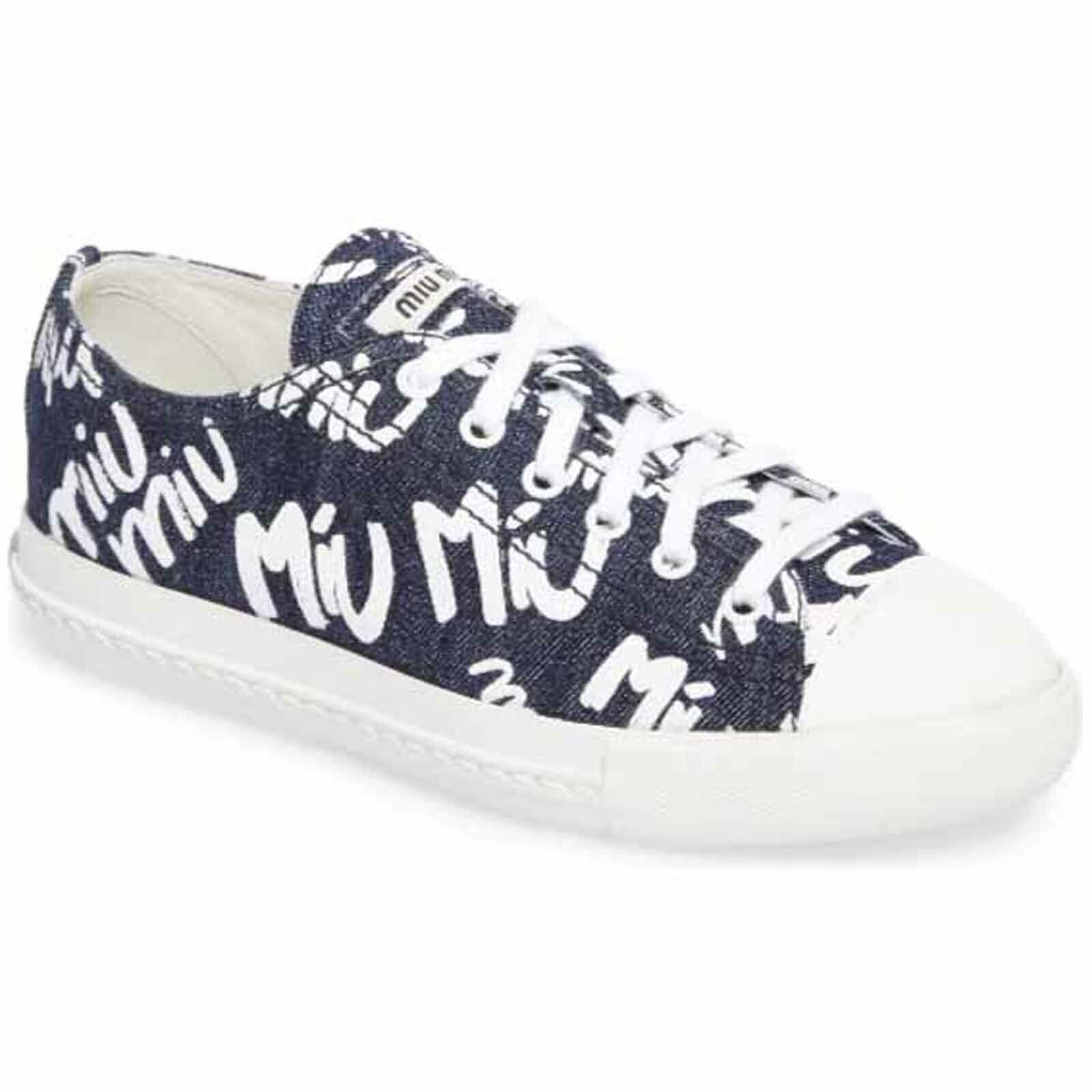 MIU MIU Logo Low-Top Graffiti Denim Sneakers Blue EU 39, US 9 Style 5E8998 $550