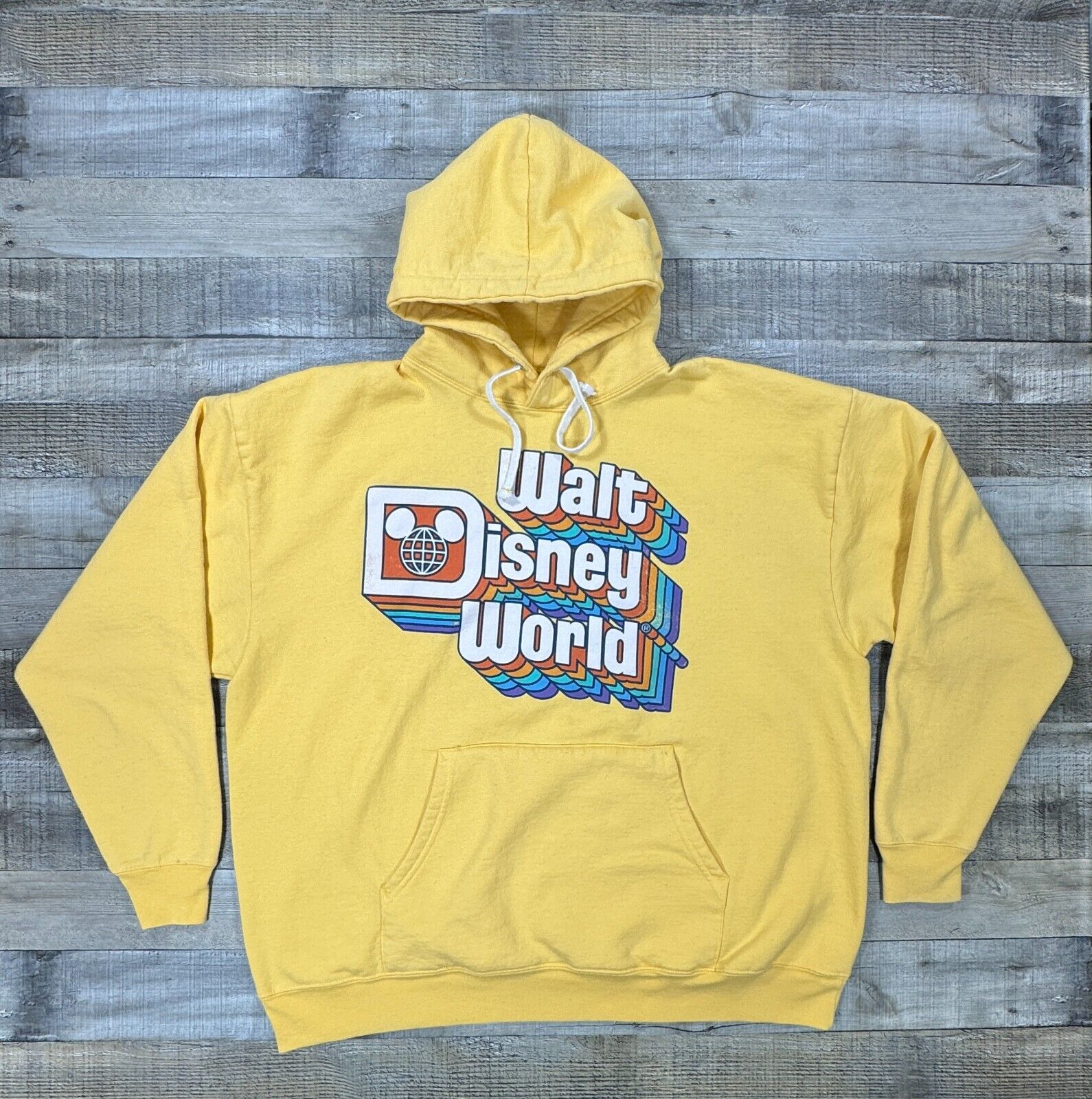 Disney Parks Hoodie Womens Extra Large Yellow Retro Disney World Sweatshirt