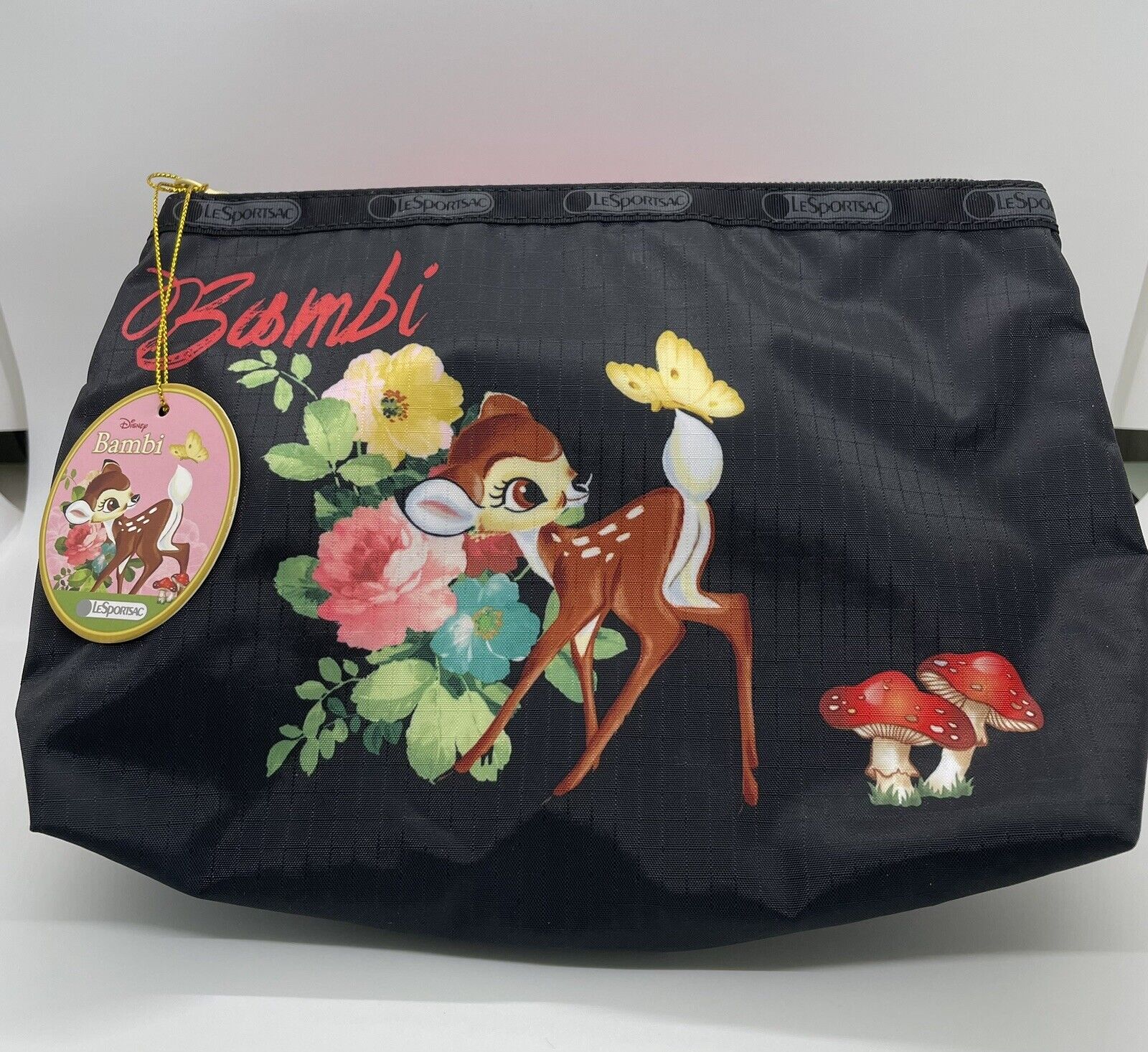 NEW LeSportsac Vintage Disney Bambi Pouch Bag Purse Wristlet MakeUp Travel Black