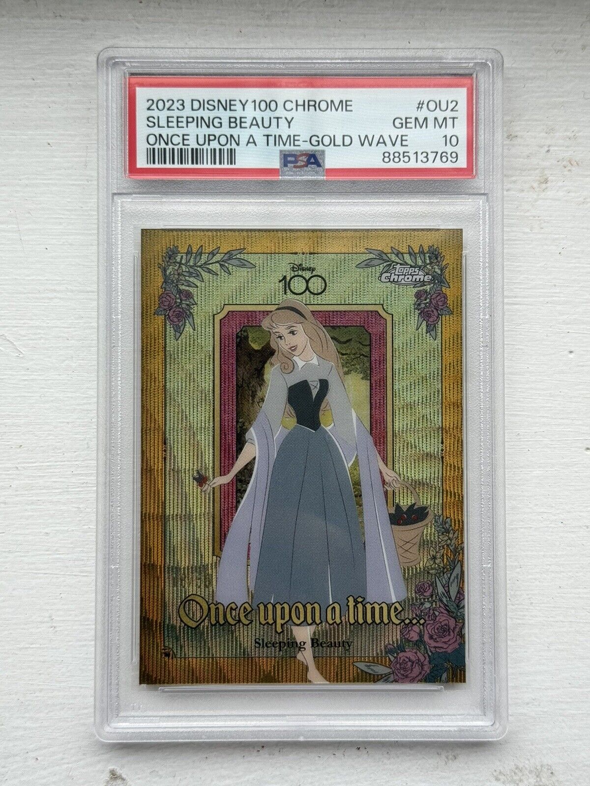 2023 Topps Chrome Disney Sleeping Beauty Once Upon A Time /50 Gold Wave PSA 10