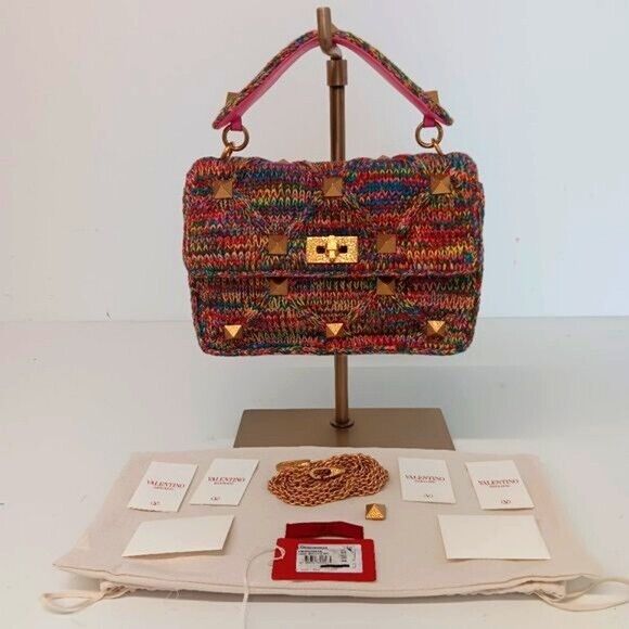Valentino Garavani Roman Stud Crochet Medium Shoulder Bag - Multicolor