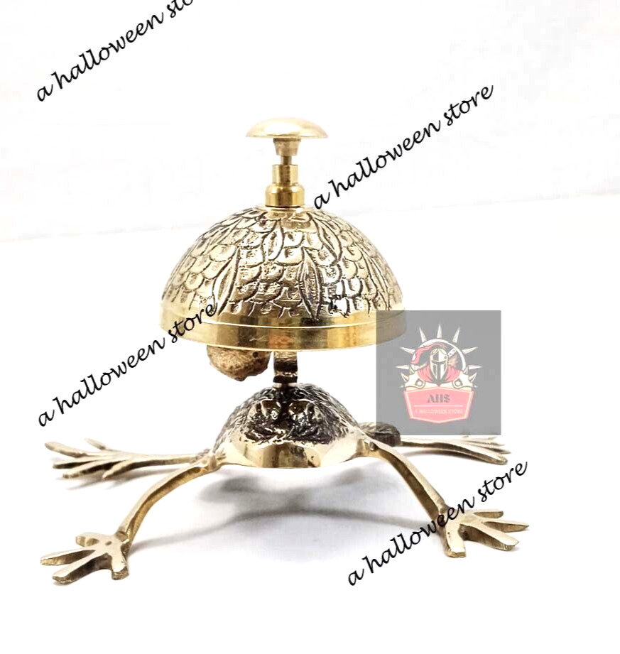 Vintage Solid Brass Frog Style Desk Bell Hotel Counter Reception Calling Bell