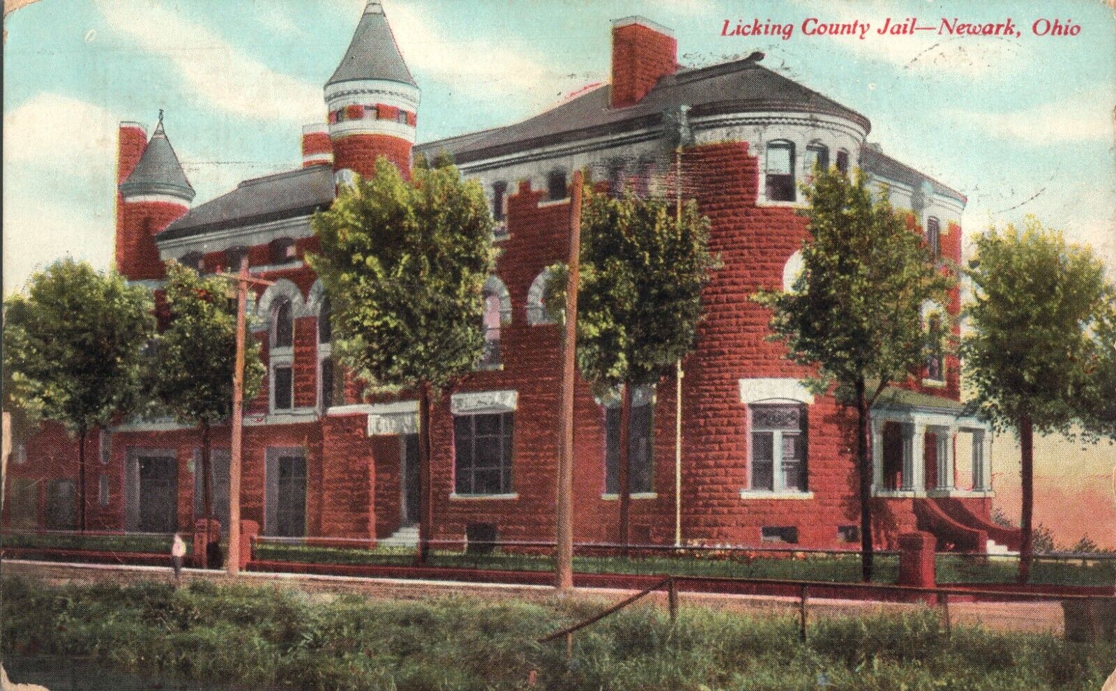 Licking County Jail in Newark Ohio  Brick Building Vintage 1909 Postcard