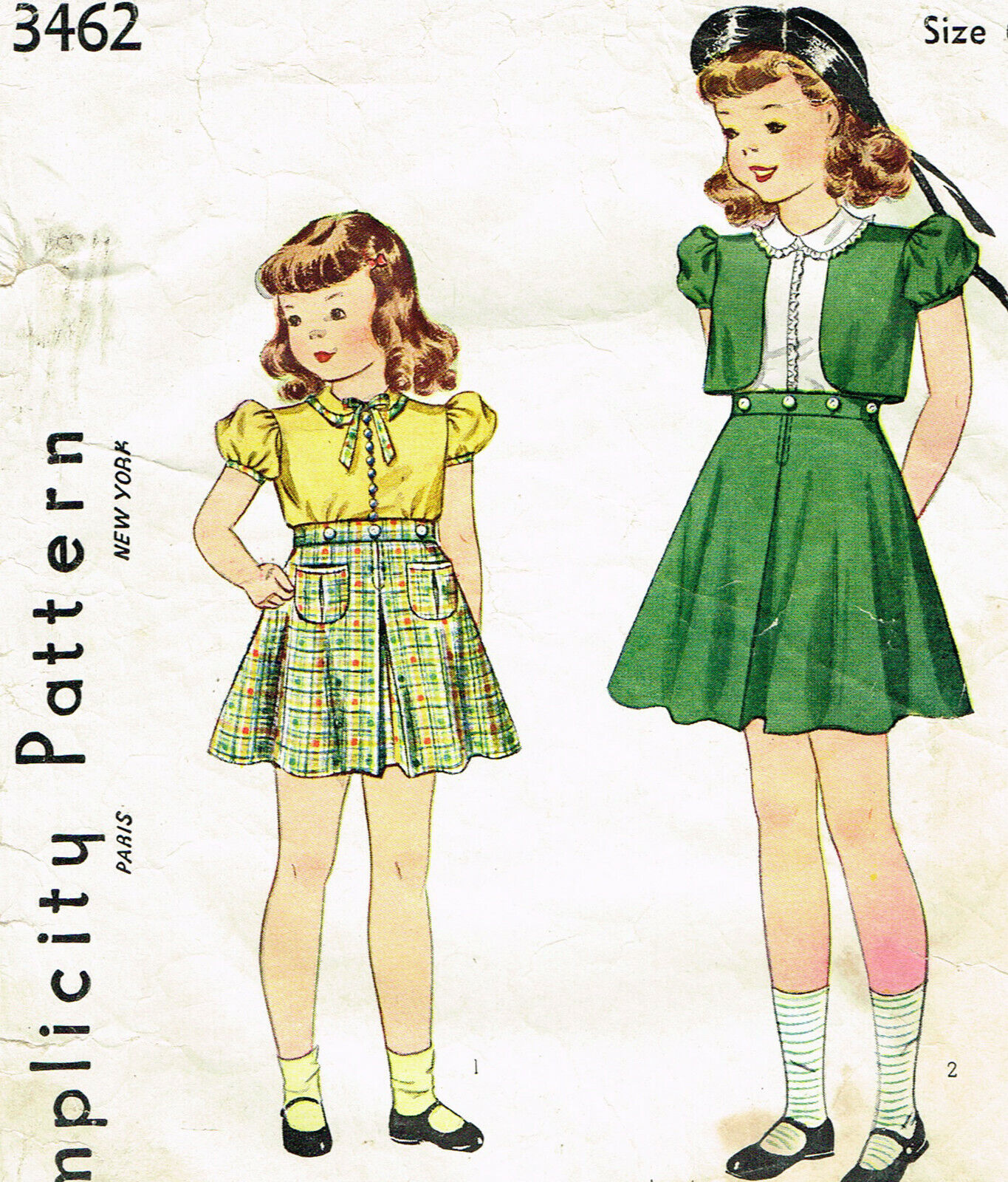 1940s Vintage Simplicity Sewing Pattern 3462 Darling Toddler Ensemble Button Top