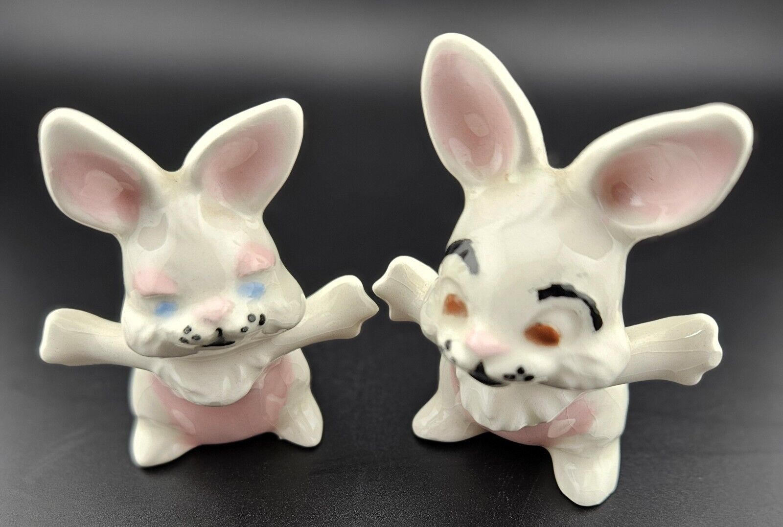 Ceramic-Vintage Japanese Girl And Boy Bunnies