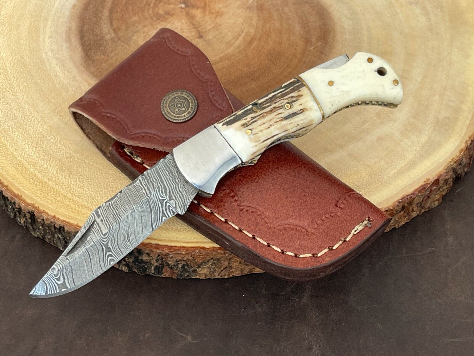 Damascus Folding Pocket Knife With Small Defects Handmade (See Description)