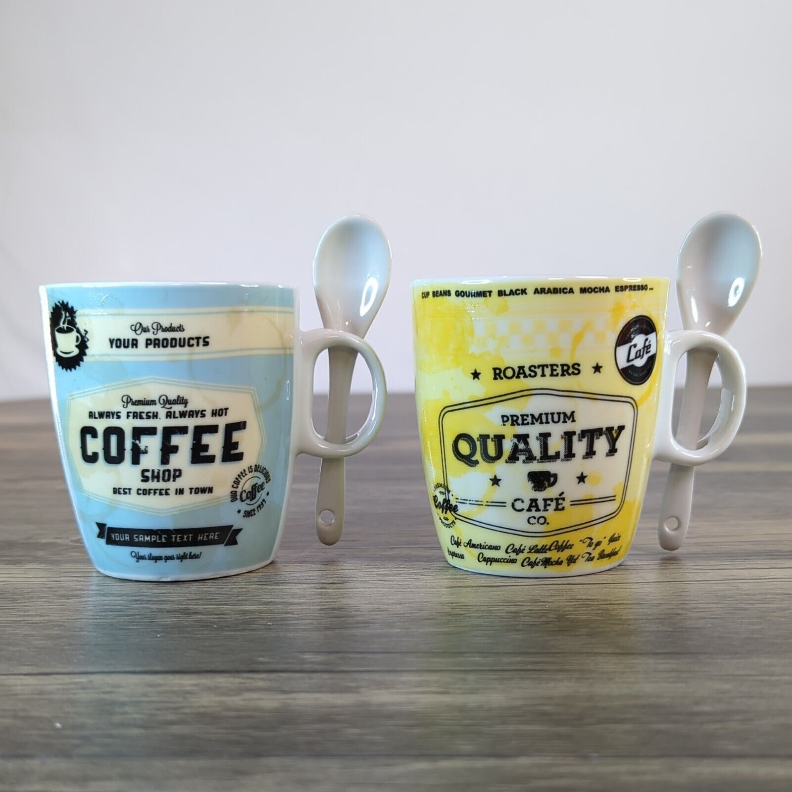 Kasper\'s Coffee Tea Mug Cups Set of 2 with 2 Stir Spoons 3.25\