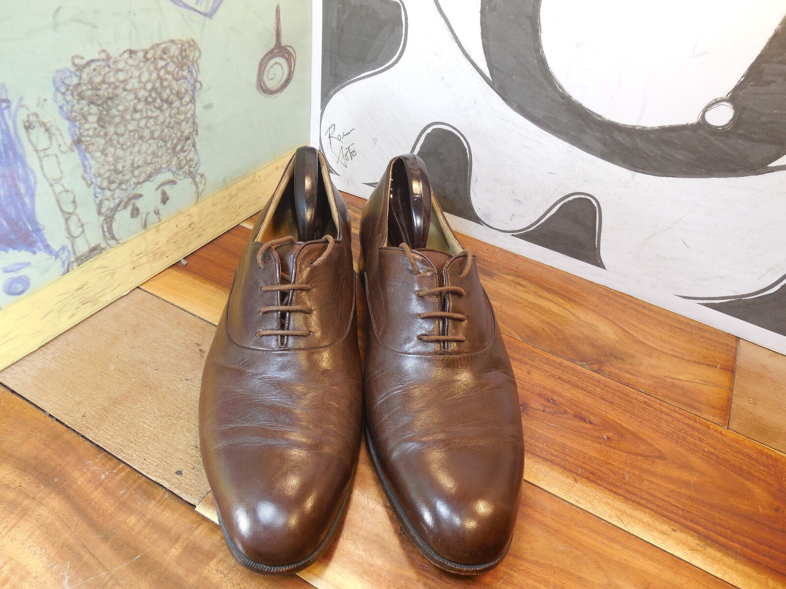 Neiman-Marcus Brown Leather Handmade Oxfords Men\'s 13N Made in Italy Vintage