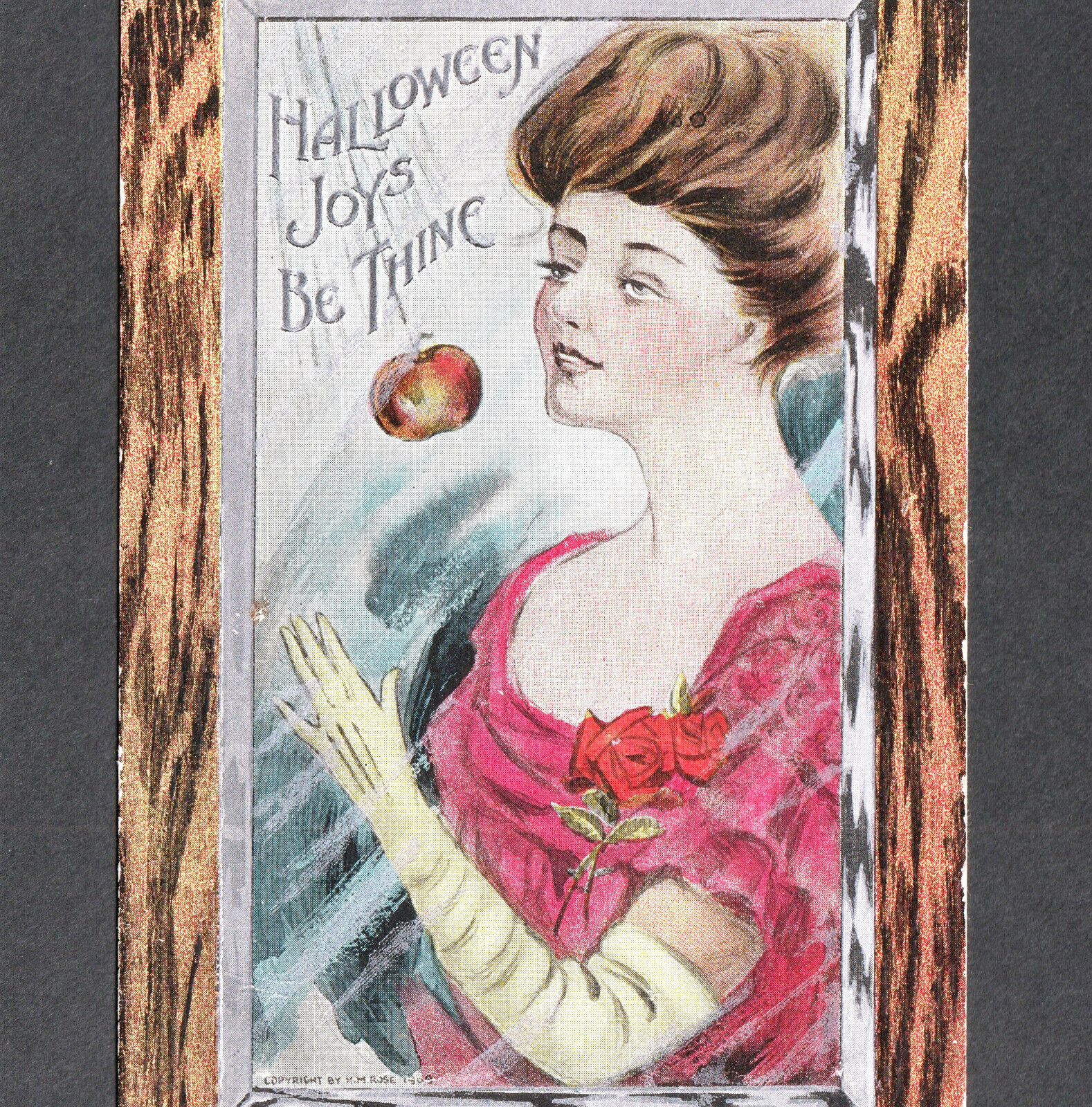 Halloween Joys Be Thine Love Apple Lady Mirror 1909 H.M. Rose RO10 TRG PostCard