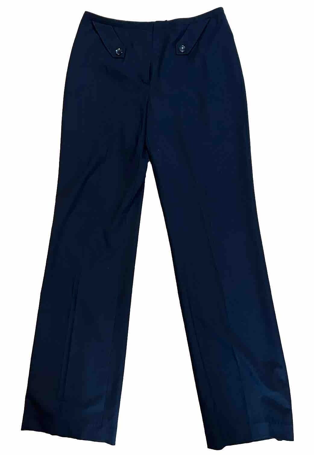 Escada Lightweight Navy Blue Virgin Wool Blnd Stretch Dress Straight Leg Pants 6
