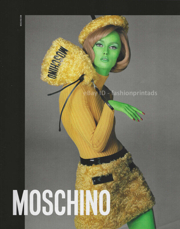 MOSCHINO 1-Page Magazine PRINT AD Fall 2018 RIANNE VAN ROMPAEY green alien woman