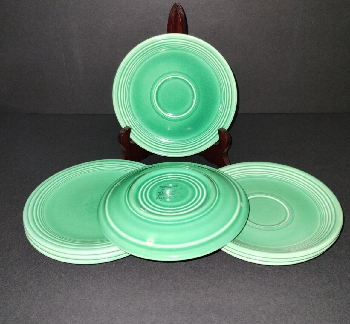 8pc. Vintage Homer Laughlin Genuine Fiestaware Light Green Saucer & Bread Plates