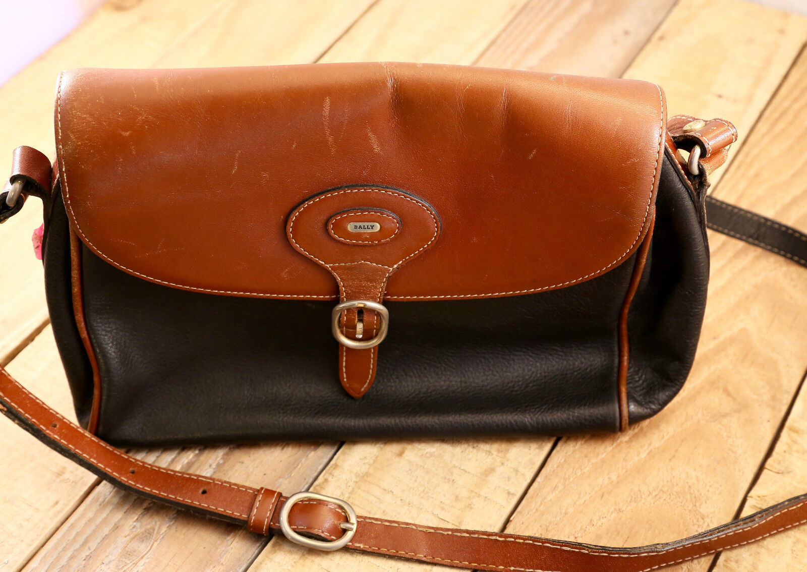 Vintage Bally Black & Brown Leather Purse Handbag