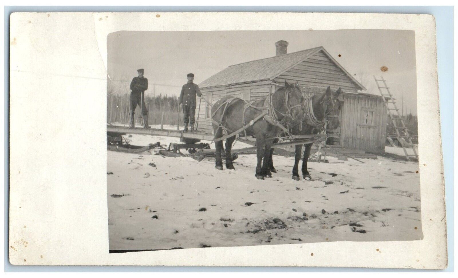 c1910\'s Unique Horses Sleigh Sled Winter Scene RPPC Photo Antique Postcard